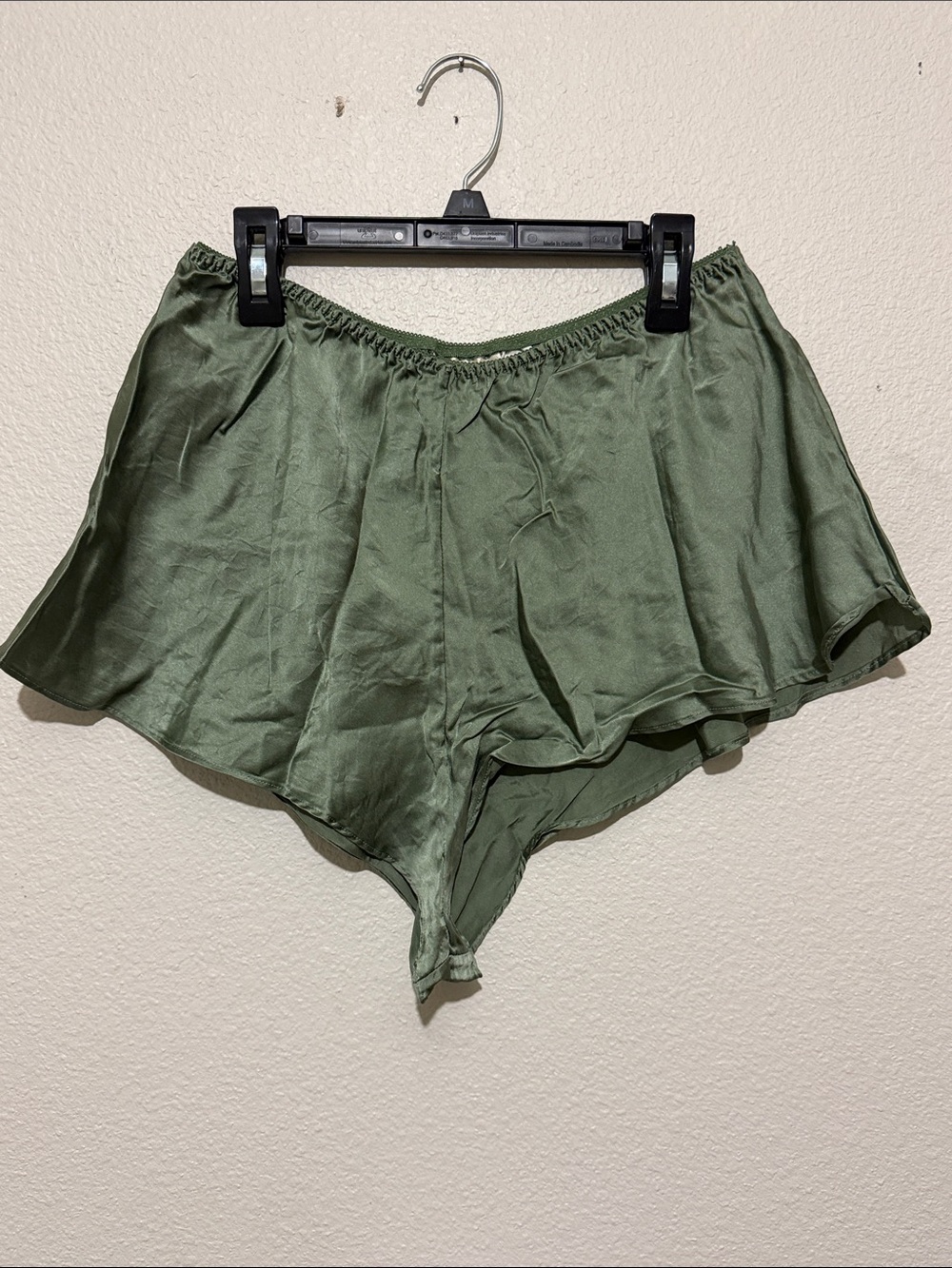 Victoria's Secret Vintage 100% Silk Olive Green Satin Lounge Pajama Shorts